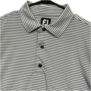FootJoy FJ Performance Golf Polo Shirt Mens Sz L Gray/White Striped Short Sleeve